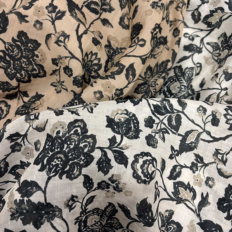 新款春夏小碎花苎麻印花连衣裙衬衫吊带裙装面料复古小众服装布料
