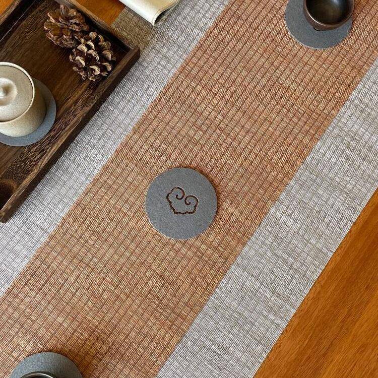 防水草编茶席茶桌布茶旗桌旗中式禅意竹席干泡日式茶盘垫侘