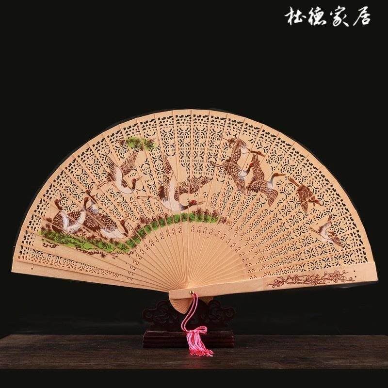 檀香味礼品中国风带香味香木折叠扇子古风折扇男女士式镂空扇子夏