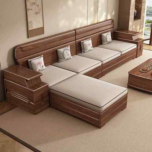 新中式黑胡桃木实木沙发客厅现代简约直排小户型2025新款家具