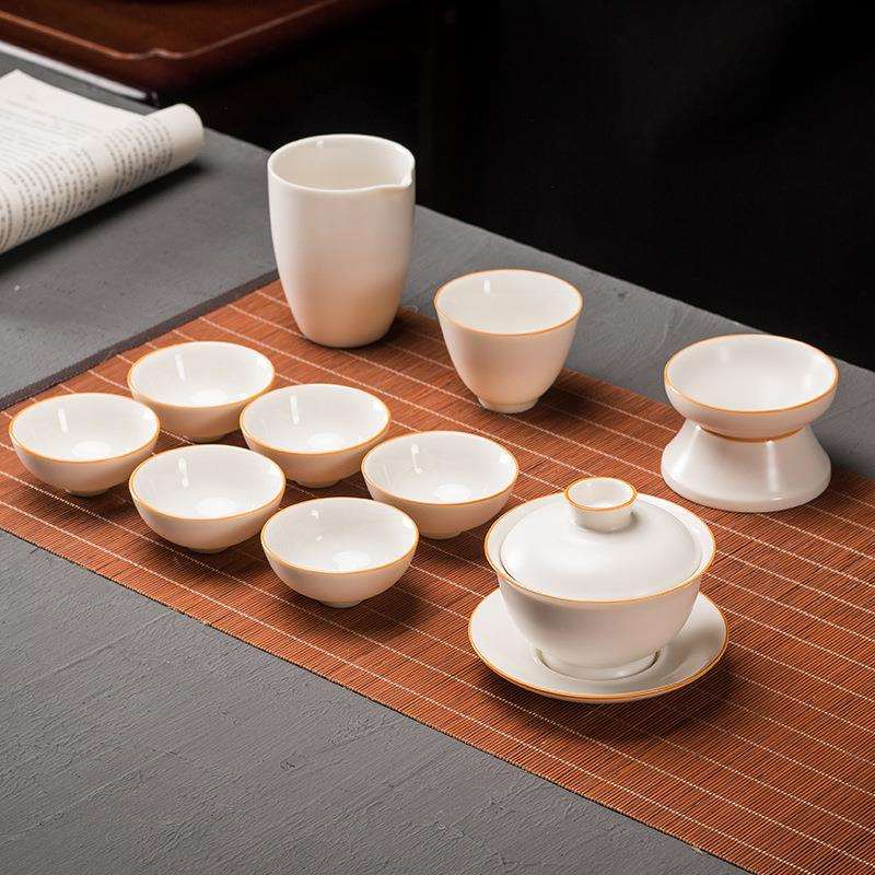 陶客源 霁蓝茶具套装 11头主人杯哑光白陶瓷茶具