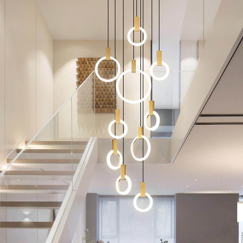 楼梯间长吊灯北欧别墅现代简约大气客厅创意餐厅旋转复式楼大吊灯
