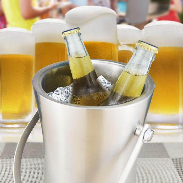 加厚不锈钢冰冰V桶KBT-201T创意粒桶酒吧香槟商用双层冰桶提桶