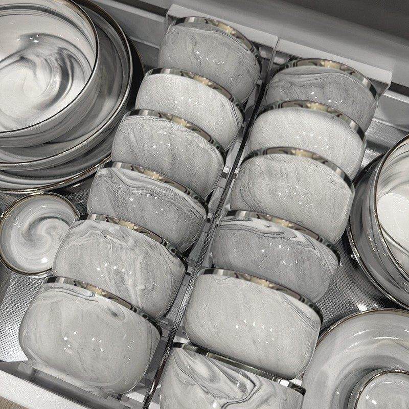 轻奢餐具套组大理石陶瓷碗碟家用2025新款高颜值乔迁碗具碗盘高档