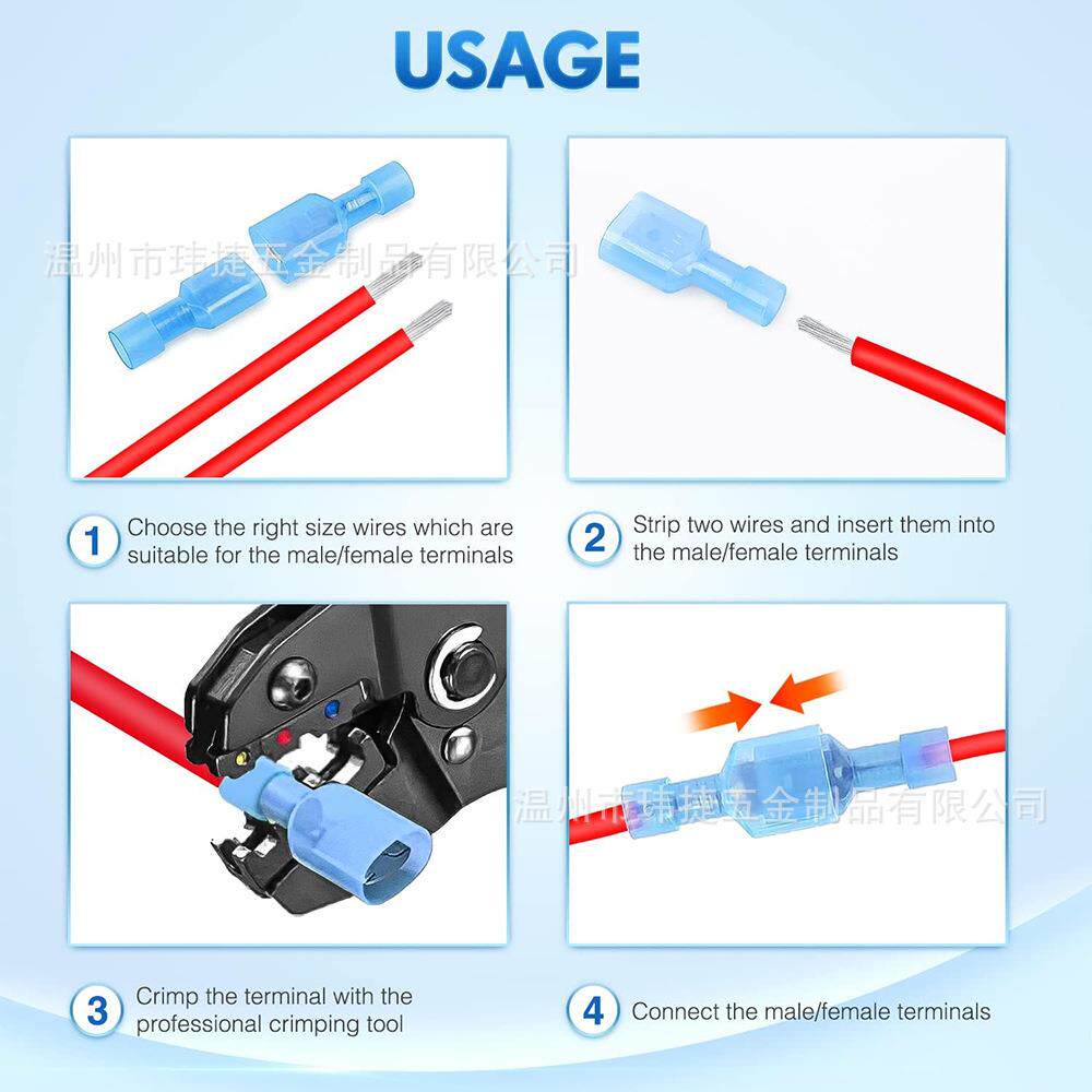 跨境货源400PCS插簧尼龙全绝缘端头公母对接插簧插片冷压接线端子