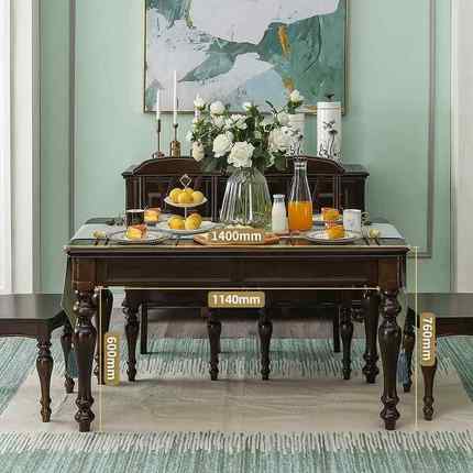 形美式纯实木餐桌组合饭桌子轻奢欧式餐厅家用YLS长全方餐台椅小