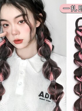 红灯笼泡泡假发辫子女孩挑染发饰