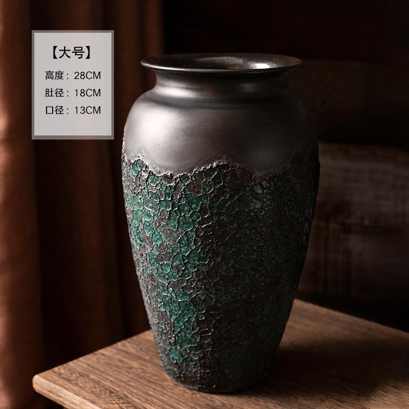高档粗陶陶瓷干 干燥花花瓶陶罐装大号摆件古家居客插覆厅包邮水
