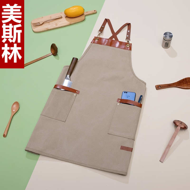 韩版广告围裙加厚水果奶茶店超市咖啡厅服务员工作服围腰