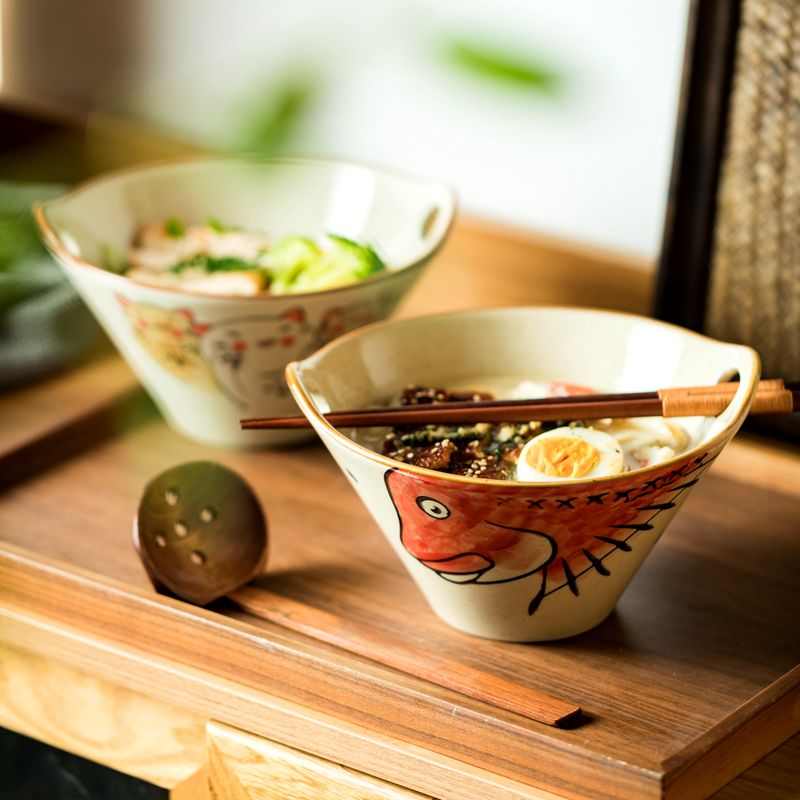 双耳泡面碗陶瓷面碗家用2025新款漂亮汤面碗釉下彩餐具嗦粉专用碗