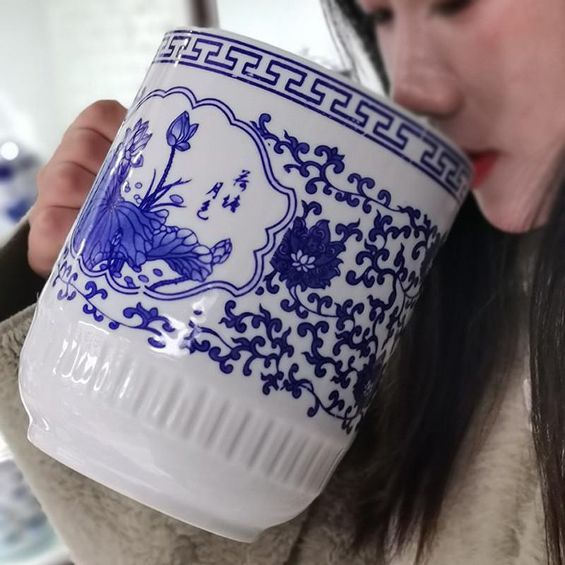 景德镇大容量陶瓷带盖大茶杯特大号泡茶杯霸王杯凉水杯用井冈山