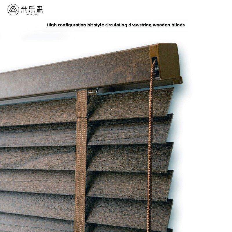 加厚实木百叶窗帘遮光升降帘新中式客厅书房办公室木质百叶窗定制