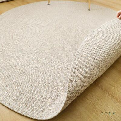 浅米黄棉麻织工客厅茶几圆垫书房卧编室现简约手F5M6557M圆形地代