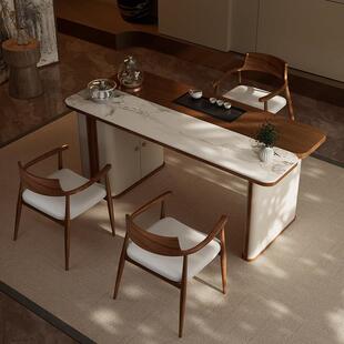 意式极简北美白蜡木岩板茶桌椅组合多功能客厅小茶几泡茶一体茶台