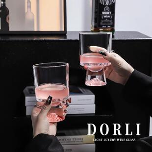DORLI粉色限定山脉玻璃杯高级感小众微醺高脚杯甜品咖啡杯饮品杯