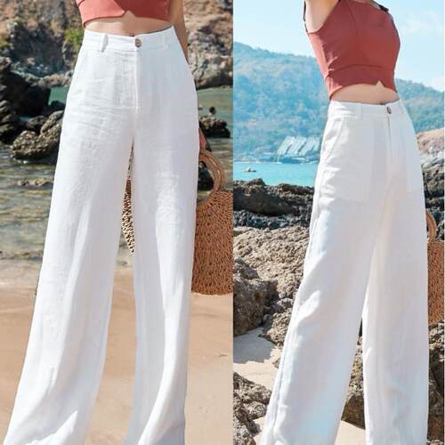 Wide leg pants, thin pants, women's slimming look, cotton