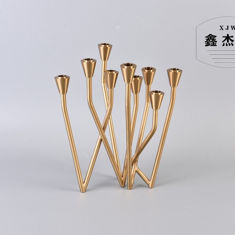 烛台样板房间装饰品金属水晶简现代美件LJX式欧摆式餐桌约金色合