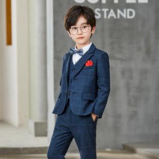 男童套装秋冬季格子款儿童小西装加厚加绒宝宝花童礼服定制