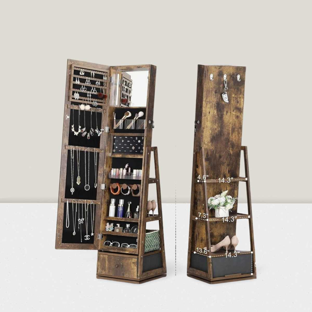 全身镜 衣帽间落地镜 现代简约试衣镜子首饰收纳储物柜穿衣镜