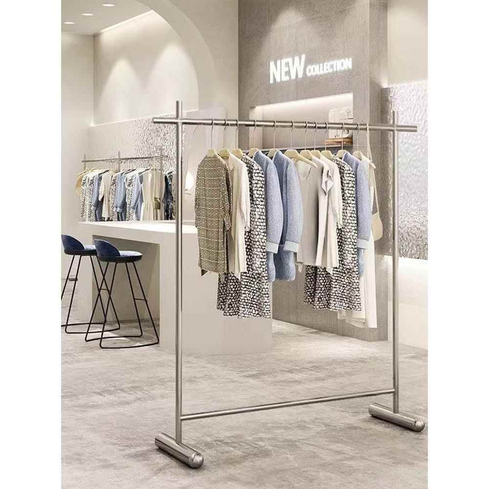 不锈钢服装店展示架落地服装架女装店挂衣服架子落地式中岛架货架