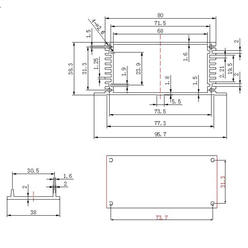 80*38铝合金控制器防水密封仪器外壳铝型材壳体电源气动盒子8284