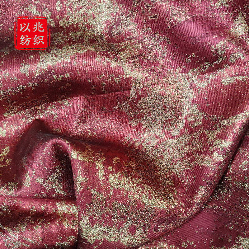 鎏金油墨感经典深蓝色织面料女装秋冬鞋服复古上衣重工花束包装布