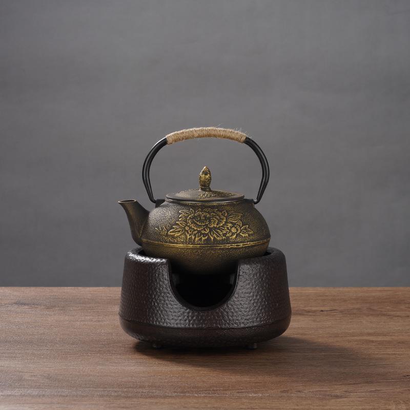 牡丹铸铁壶生铁煮茶壶生铁茶壶 纯手工老铁壶泡茶壶 茶具