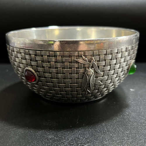 金蝉旧摆件碗做家居装饰碗嵌竹节工艺品摆件仿古宝石