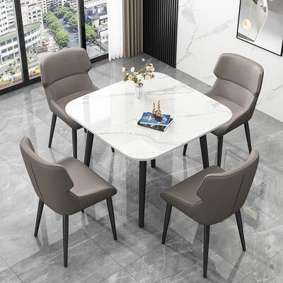 IL轻奢正方形岩板餐桌小户型家用现代酒店餐厅售楼处洽谈桌椅组合