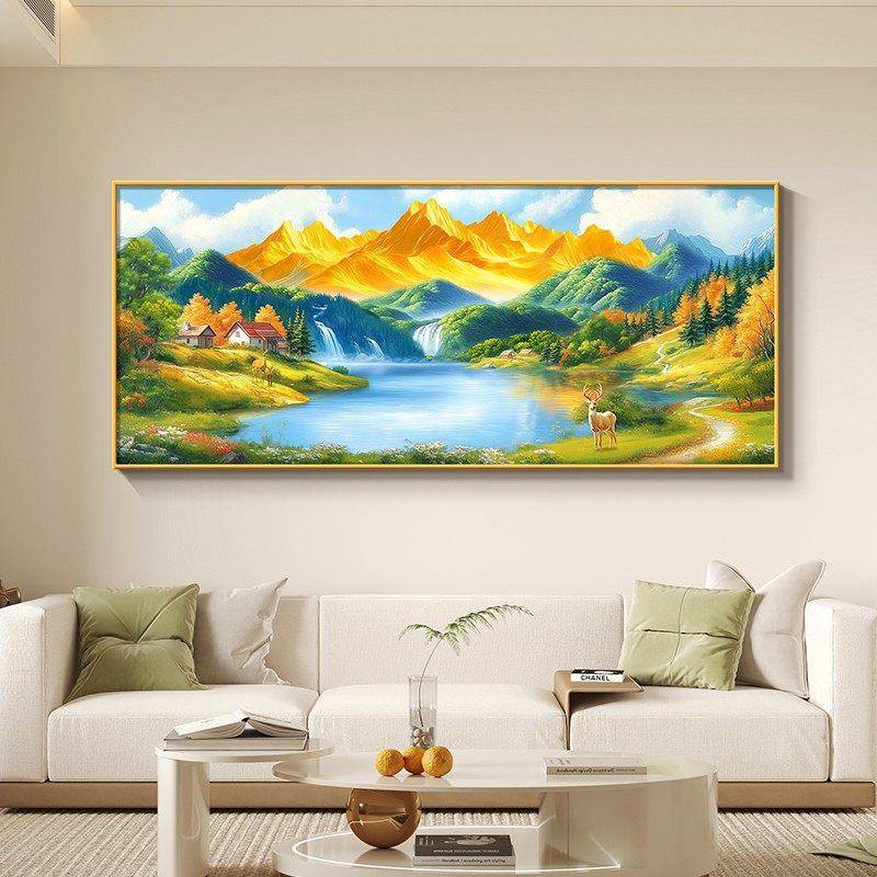有山水沙发挂青绿适合西墙北背景油画客厅聚财画家聚宝盆金山靠山