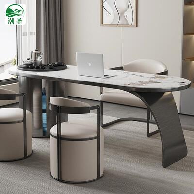 阳台茶家桌椅组约合泡LTS现代简用设计感办公室书桌轻奢岩板功夫