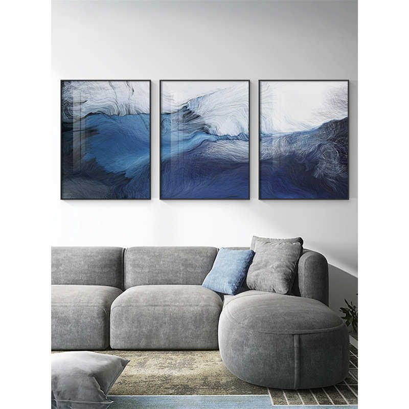 三联画简约大气打孔装饰画挂画背景墙免抽象轻奢客厅轻奢沙发现代
