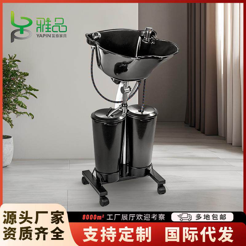 便携理发店发廊立式可移动电动双桶半躺式加高洗头床连接洗头盆