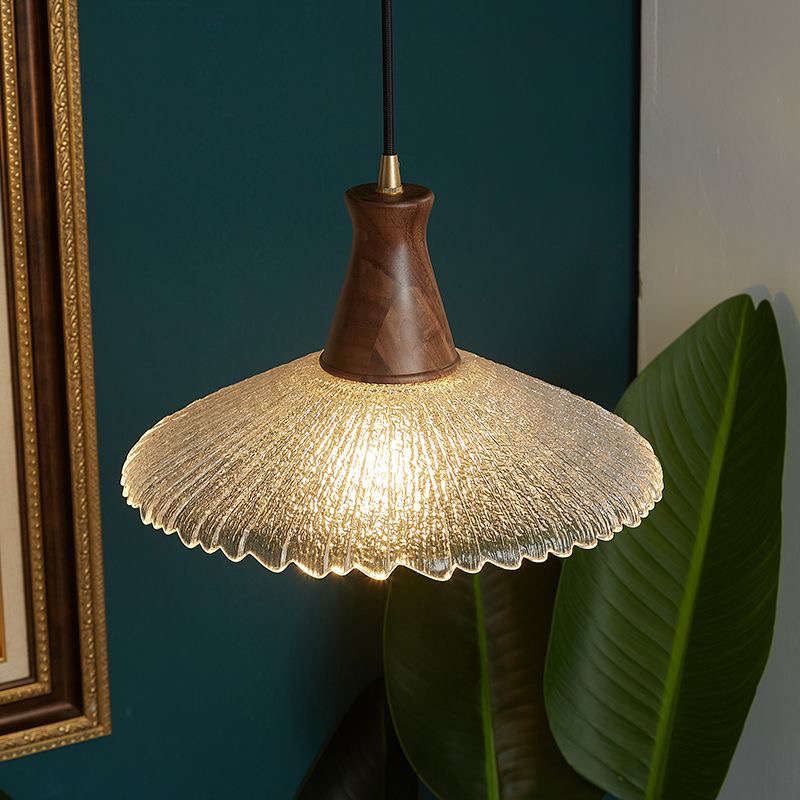 日式复古胡桃木玻璃吊灯侘寂风咖啡厅餐桌岛台餐厅吧台玻璃小吊灯