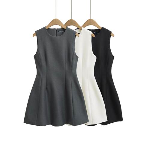 Sleeveless waist cinching slimming vest short skirt dress