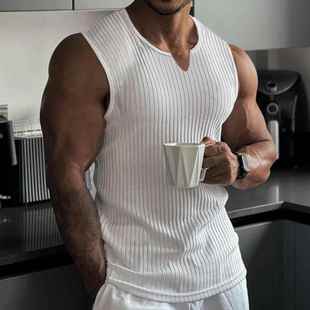 casual mens vest shaped stripes sports shoulder vertical