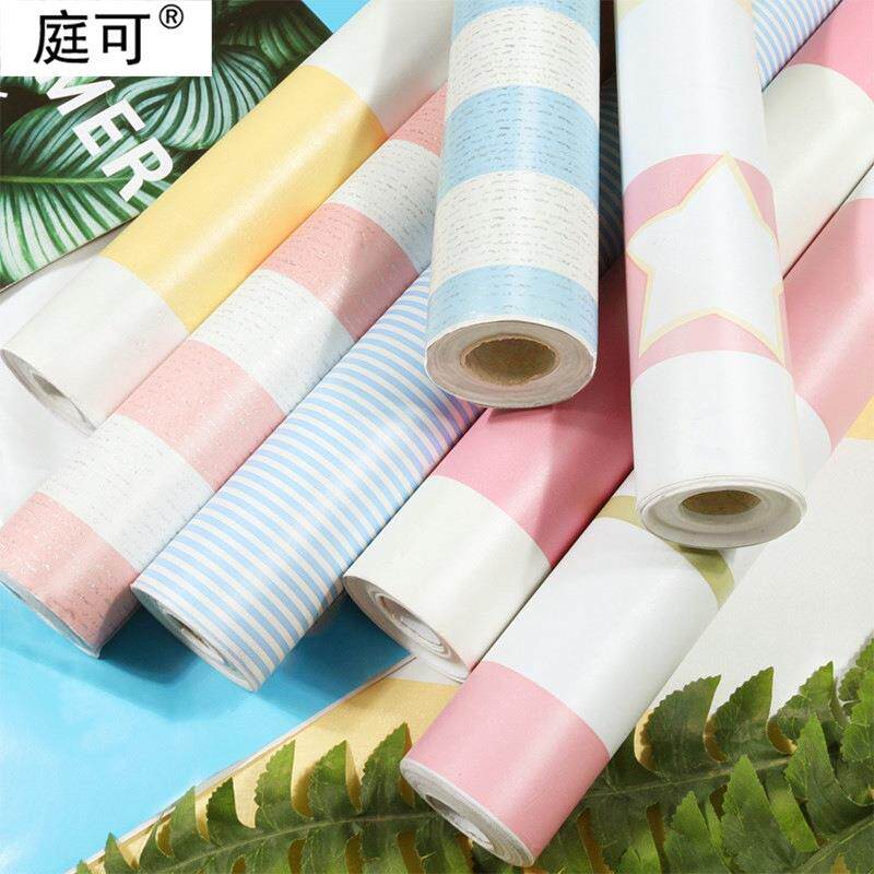 时尚地中海壁纸自贴条纹墙纸自粘卧室即时贴贴纸PVC墙布宿舍