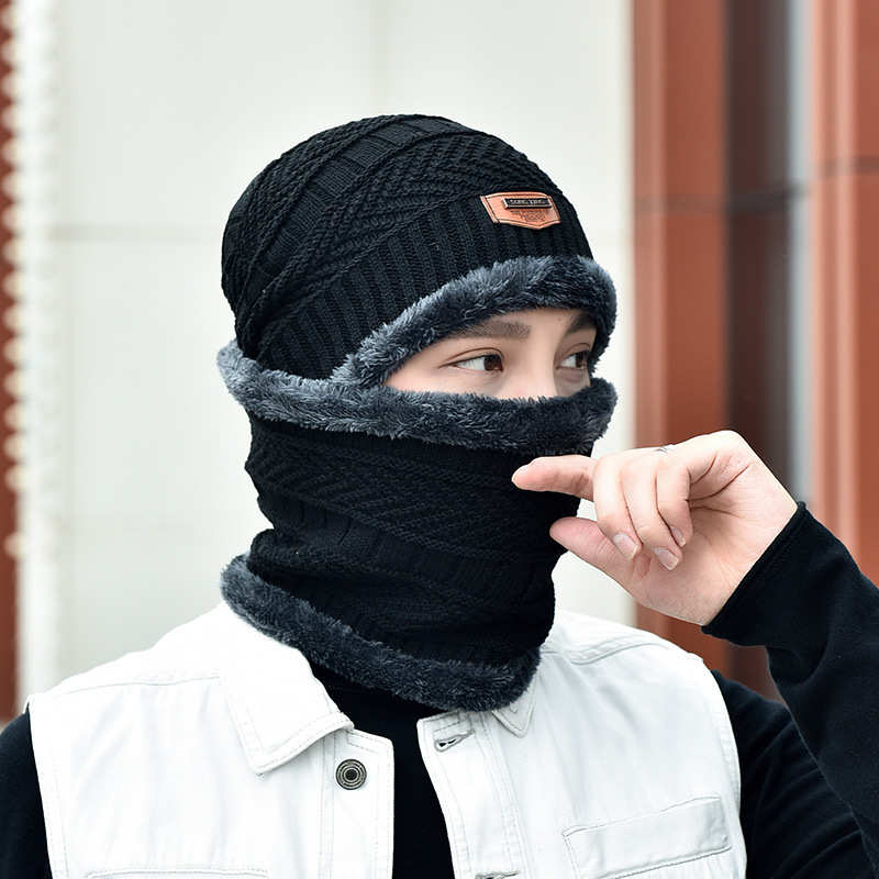 冬季帽子男士加绒保暖毛线帽女围脖套帽户外防寒针织帽护耳棉帽子