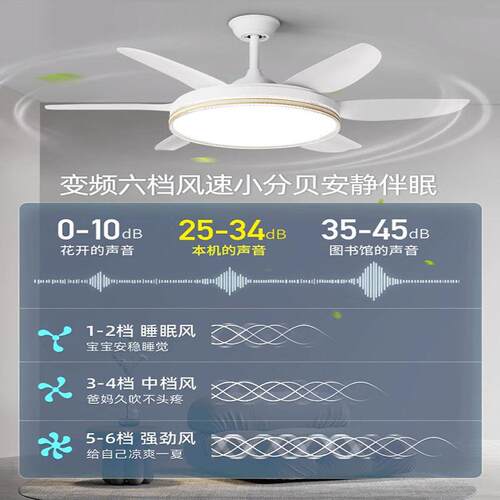客厅风扇灯吊扇灯家用一体吊灯跨境新款卧室吸顶金色六叶大风力