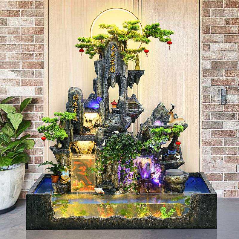 大型假山流水喷泉造景鱼缸落地摆件酒店办公室风水轮客厅玄关装饰