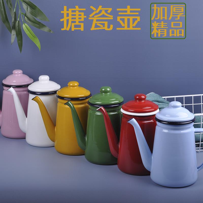 加厚搪瓷咖啡壶家用饭店怀旧餐厅茶壶凉水壶泡茶壶奶茶壶油壶醋壶