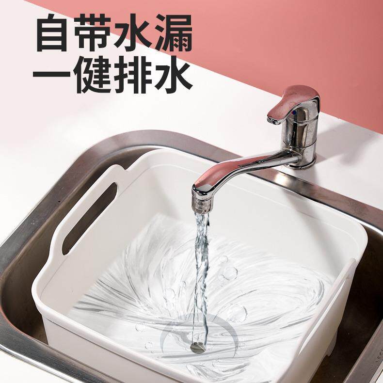 4577.自带地漏の大号水盆 方形带提手大容量洗菜盆便携排水塑料盆