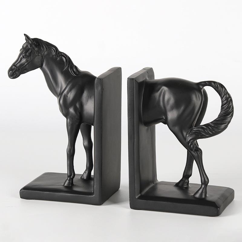 中式创意骏书挡书立摆件样板房售楼部卧室新书OQB房玄关动马物饰