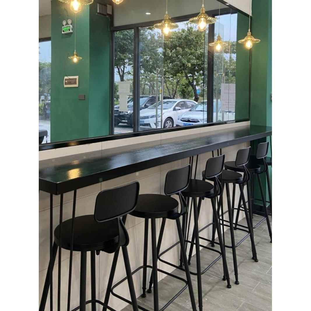 北欧实木吧台桌家用简约高脚桌椅组合靠墙网红奶茶店咖啡厅长条桌