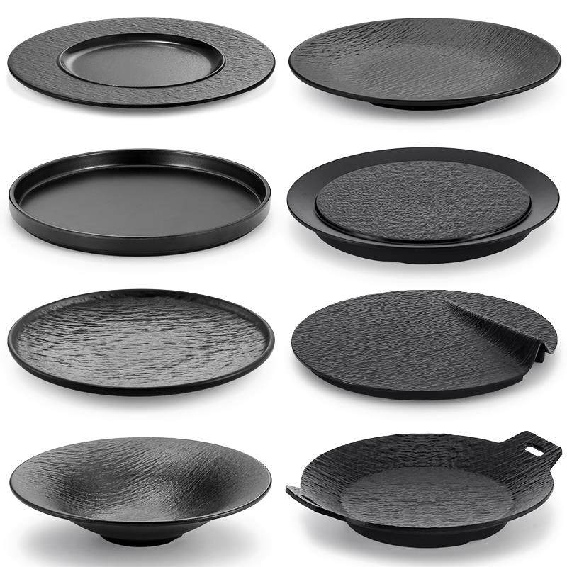 密胺盘子黑色西餐餐盘创意寿司盘子日式圆形韩式烤肉盘平盘商用,餐饮具,盘,淘宝优惠券,粉丝福利购,淘宝优惠卷