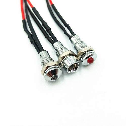 平头6MM防水LED金属指示灯3V6V12V24V36V220伏带线二极发光小灯泡