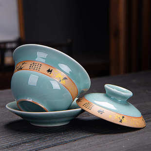 家用简约泡茶杯子茶壶盖碗茶艺客厅礼品 德化陶瓷哥窑功夫茶具套装