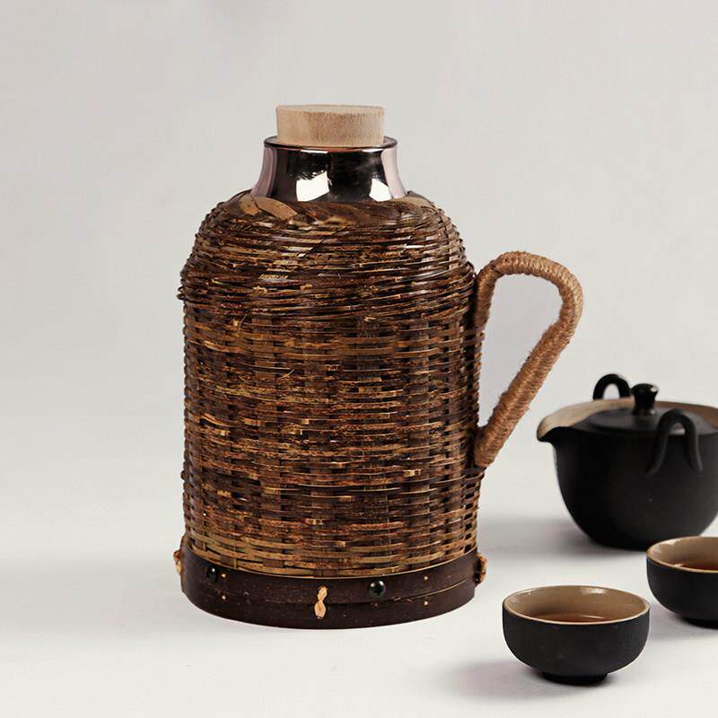 覆古竹编家用暖壶手工开 水壶真空玻璃内胆热水保温瓶文艺民宿暖