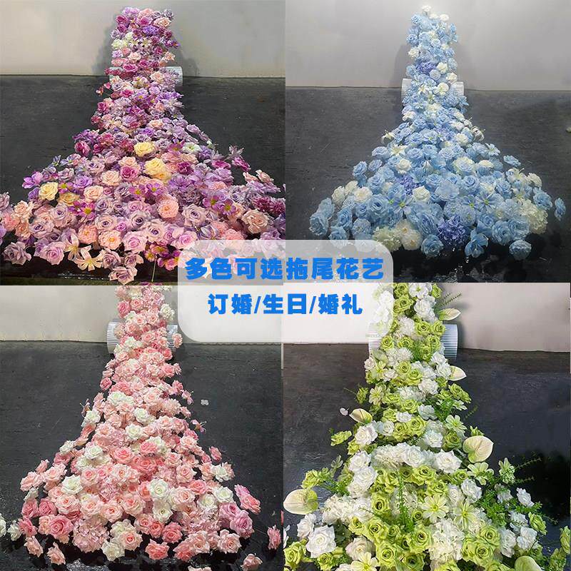 仿真桌花高级感仿真拖尾花婚礼布置瀑布花餐厅生日桌摆花长条花藤