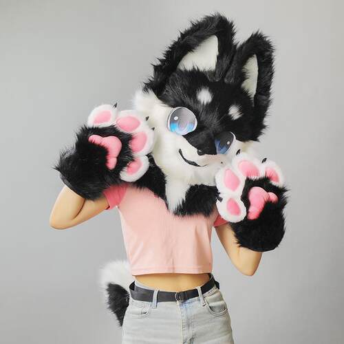 跨境日系fursuit人偶服犬科兽头面具爪子尾巴半装furry兽装套装